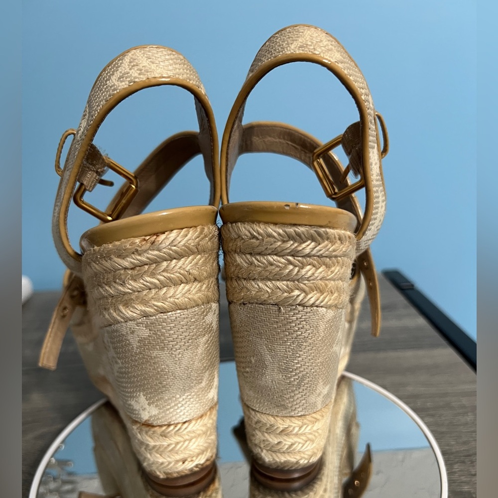Louis Vuitton Beige Monogram Canvas Espadrille Wedge Sandals - Picture 12 of 16